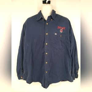 Lee Sport Shirt Mens XL 90's Vintage Long Sleeve Button Down Cleveland Indians